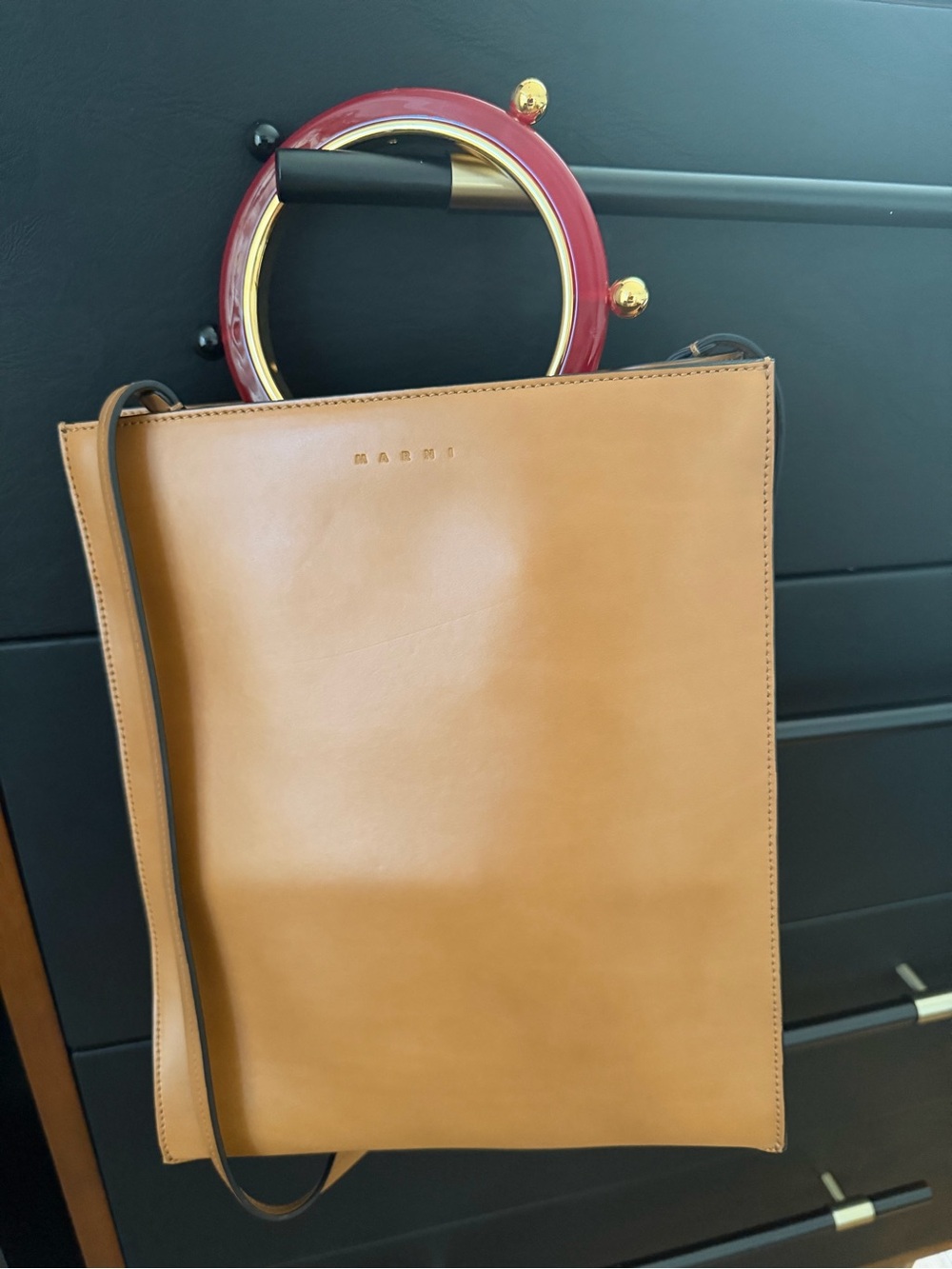 Marni Tan Leather Messenger with Slim Shoulder Strap
